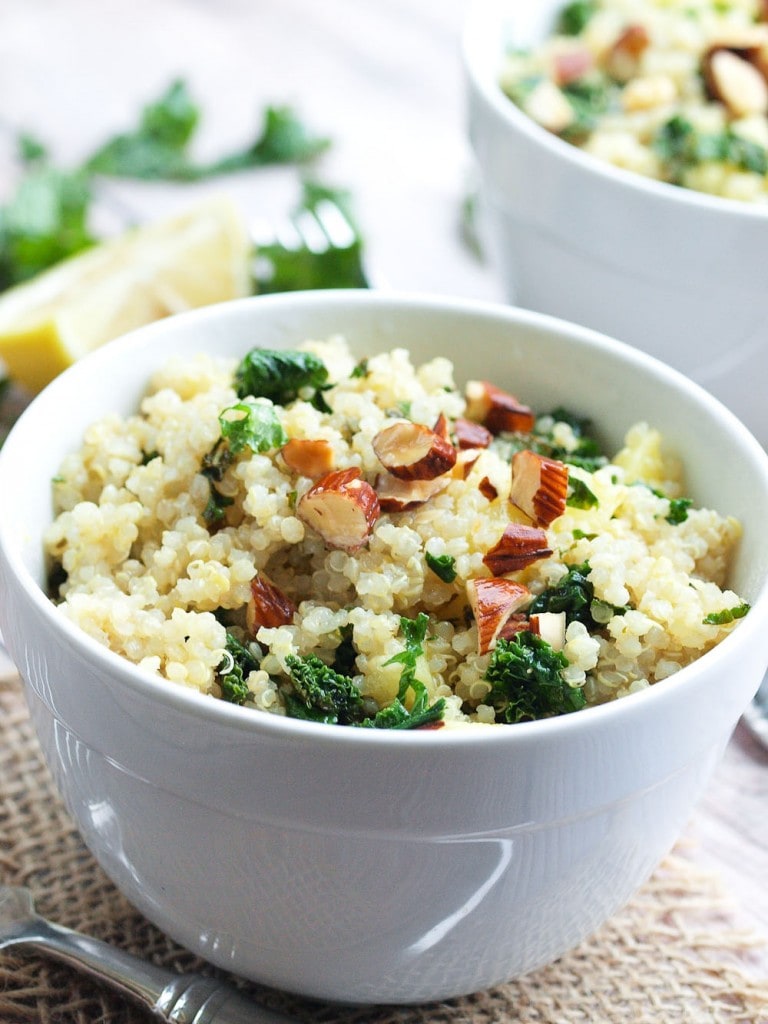 Warm Quinoa Salad with Apples and Kale. This healthy salad recipe is great for lunch or a dinner side dish. It has great flavor and is easy to make!