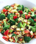 Lemony Broccoli Salad recipe close up picture in a white bowl