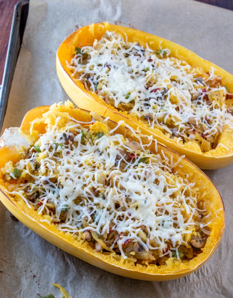 baked spaghetti squash with melted cheese on top