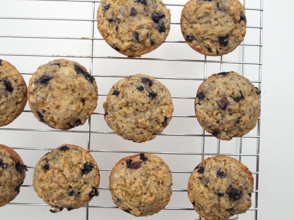 100% whole grain blueberry-lemon muffins. Reduced sugar and dairy-free!