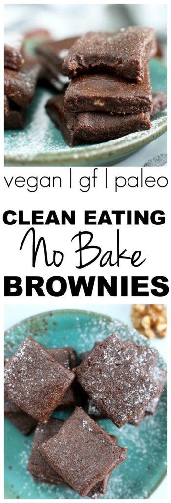 Clean Eating No Bake Brownies Recipe #paleo #vegan #glutenfree #dairyfree #healthy #chocolate #brownies #dessert