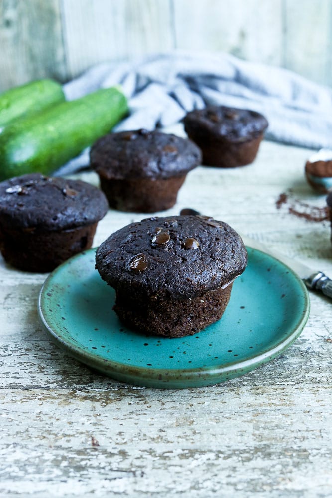 Chocolate Zucchini Muffins with whole wheat flour