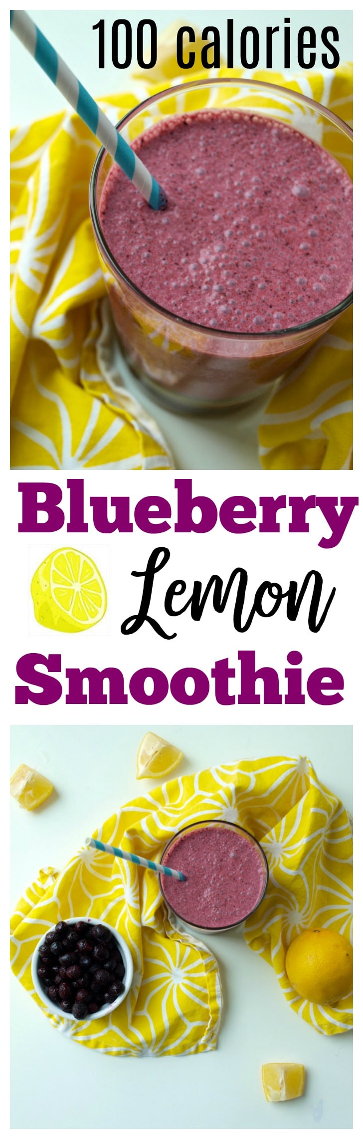 Blueberry Lemon Smoothie Recipe. Light and refreshing smoothie only 100 calories. Vegan, gluten-free, Paleo approved