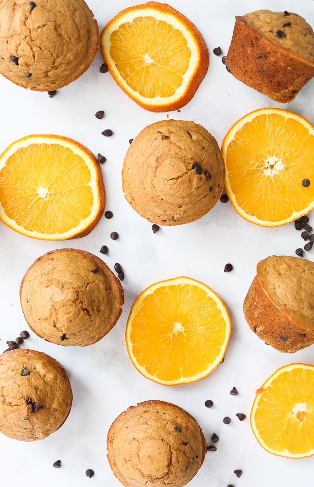 Orange Chocolate Chip Muffins recipe overhead shot