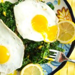 Lemony sautéed kale with runny eggs!