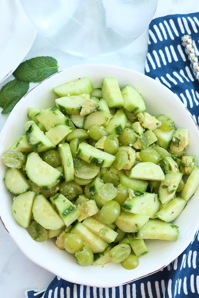 Cucumber Salad with Green Grapes and Avocado and mint #summer #salad #healthy #vinegar #easy #sweet #avocado #vegan #paleo #whole30