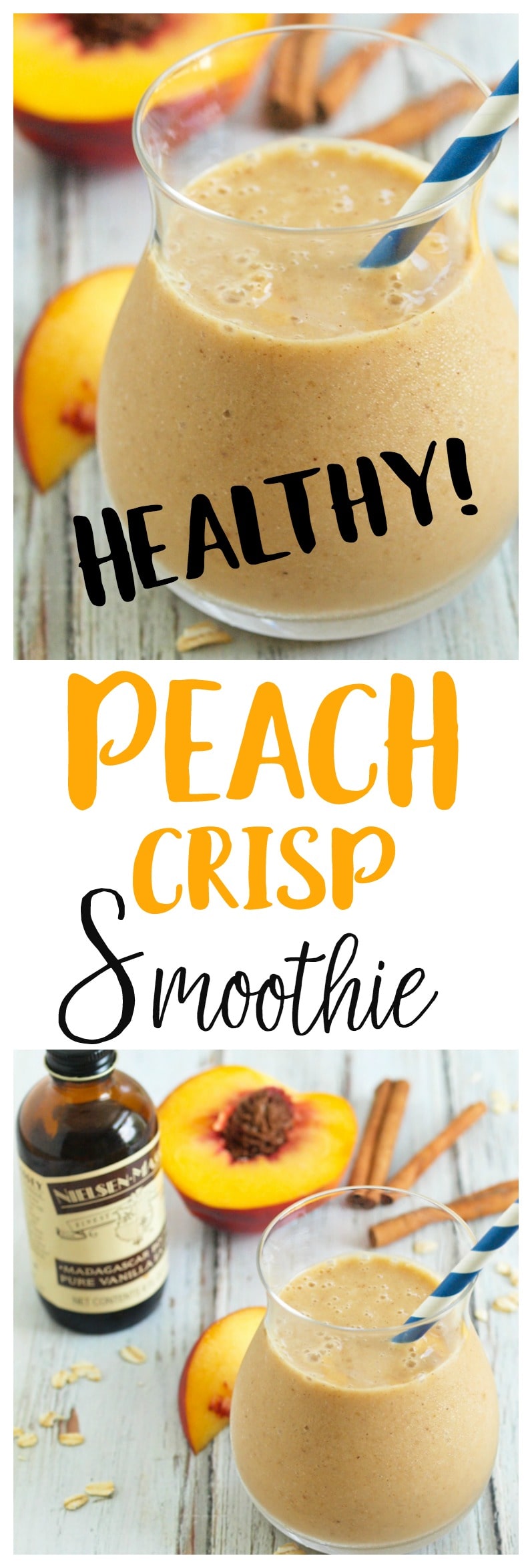 Peach Crisp Smoothie--a healthy smoothie recipe that tastes like dessert! Vegan and gluten-free