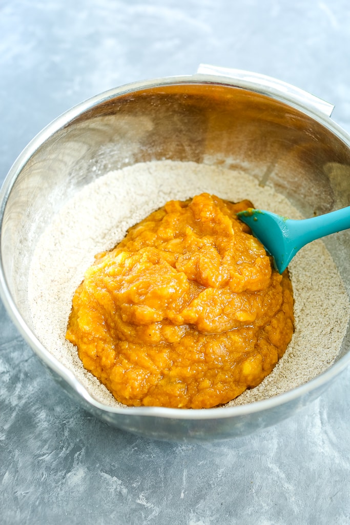 wet ingredients on top of dry ingredients