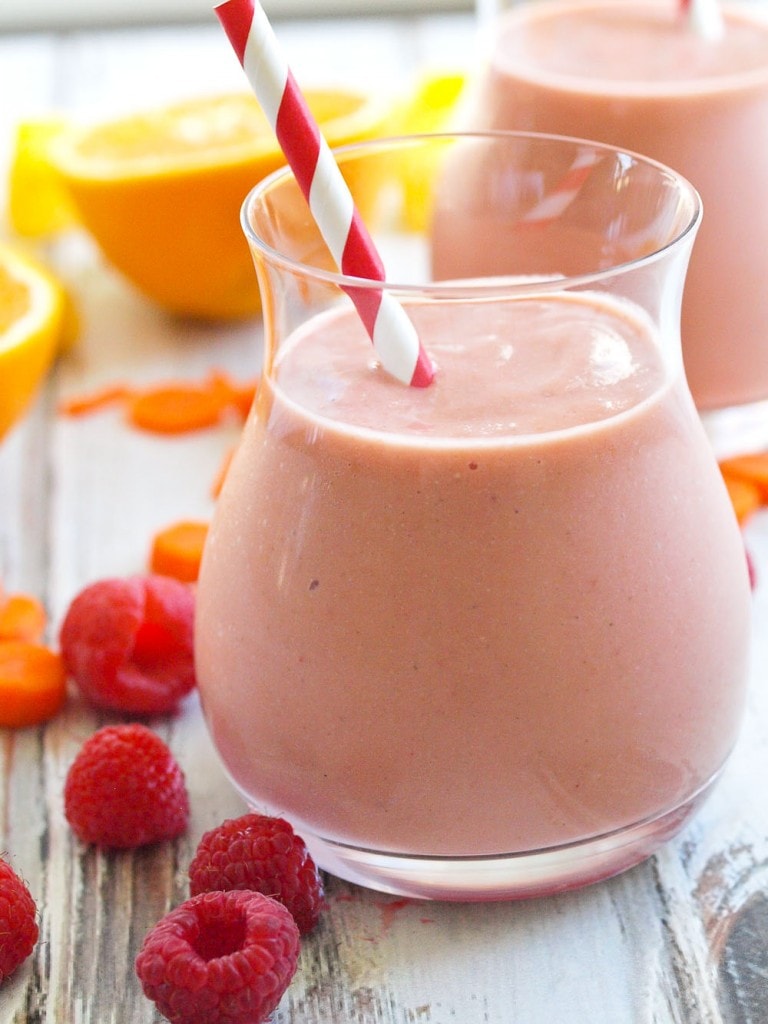 Brighten your morning with this Sunset Smoothie! A great way to add lots of fruits and even a vegetable to your day.