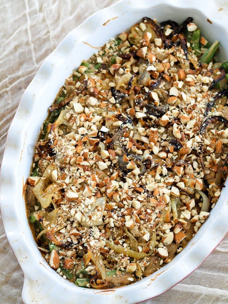Traditional Green Bean Casserole just got a makeover! This healthier version is vegan and gluten-free. Put some REAL FOOD on your Thanksgiving table!!