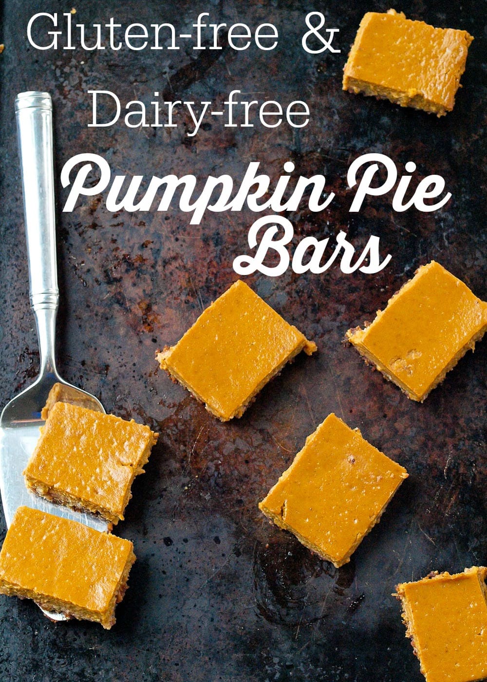 These Pumpkin Pie Bars will be the hit of your Thanksgiving dessert table! The gluten-free nut-based crust is delicious and they are dairy-free, too!
