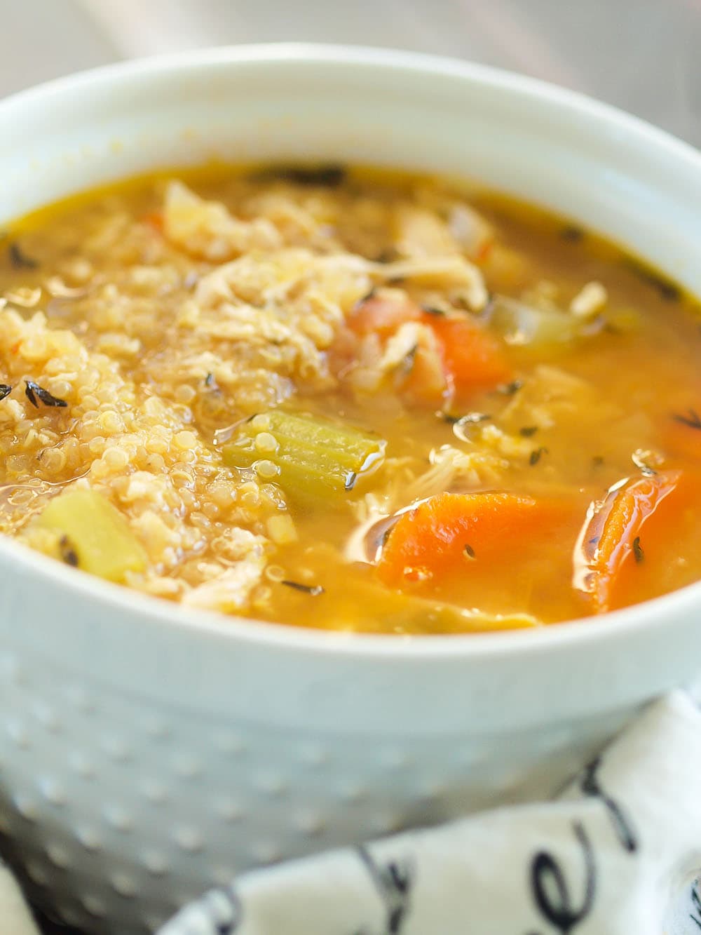 Chicken Quinoa Soup is an updated classic! All the flavor of chicken noodle soup but with healthy quinoa in place of the noodles! This is a fabulous recipe.