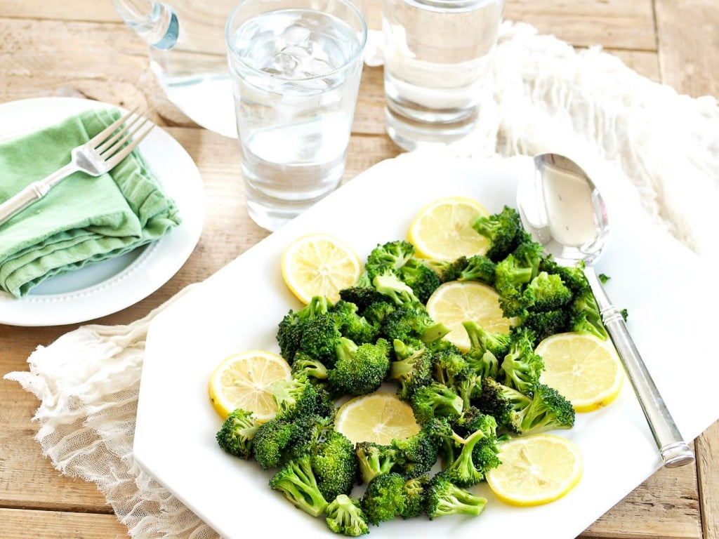 Sauteed broccoli with lemon on a plate