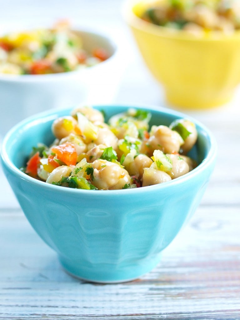 Easy and flavorful Chickpea Salad. This is just like the Tricolor Chickpea salad from Costco. Great easy, healthy recipe!
