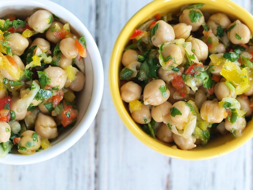 Easy and flavorful Chickpea Salad. This is just like the Tricolor Chickpea salad from Costco. Great easy, healthy recipe!