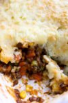 Vegetarian Shepard's Pie recipe close up shot of the healthy lentils and vegetables