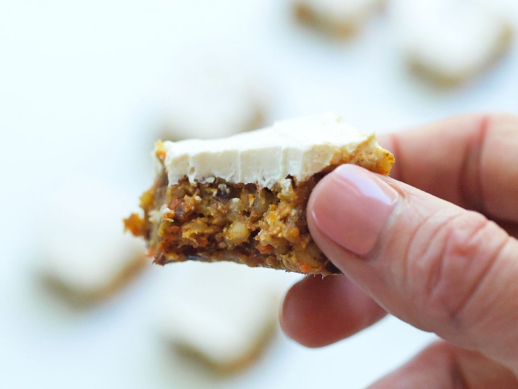 These healthy Carrot Cake Bars are incredible! You can't go wrong with this easy and healthy dessert recipe.