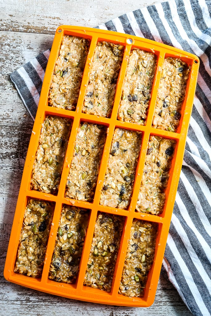 mixture in an orange granola bar pan