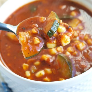 This Roasted Tomato and Red Pepper Soup with Zucchini and Corn soup is beyond incredible. You will not be disappointed with this recipe! A healthy soup recipe filled with summer's best produce.