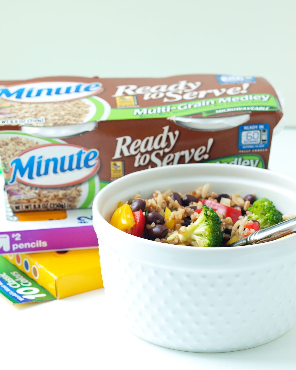 Rainbow Rice and Beans---This healthy lunch is made quickly with Minute Ready to Serve Whole Grain Medley Rice Blend. The portion controlled, portable precooked grains make this the perfect lunch to pack for school or work!