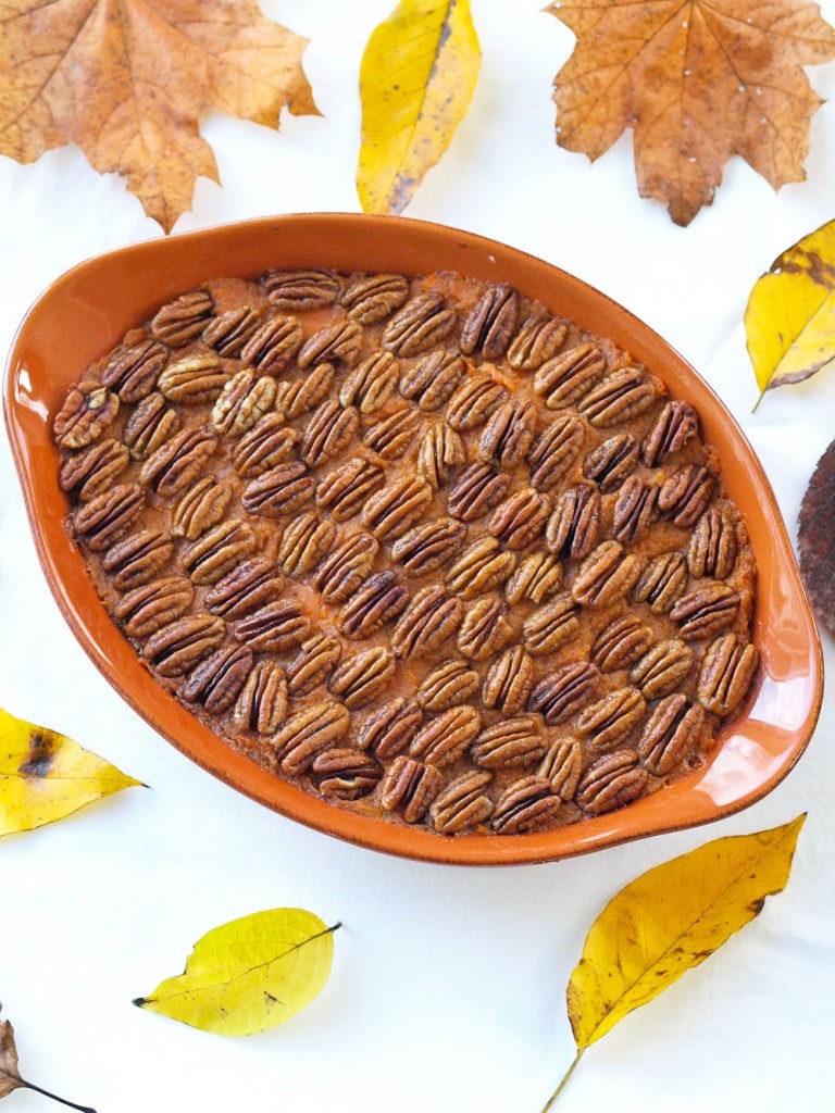 Sweet Potato Casserole Recipe. This is a low-sugar, gluten-free, and vegan recipe that is incredible! You won't miss all the sugar and butter in this flavorful casserole that is a perfect Thanksgiving dinner recipe. 
