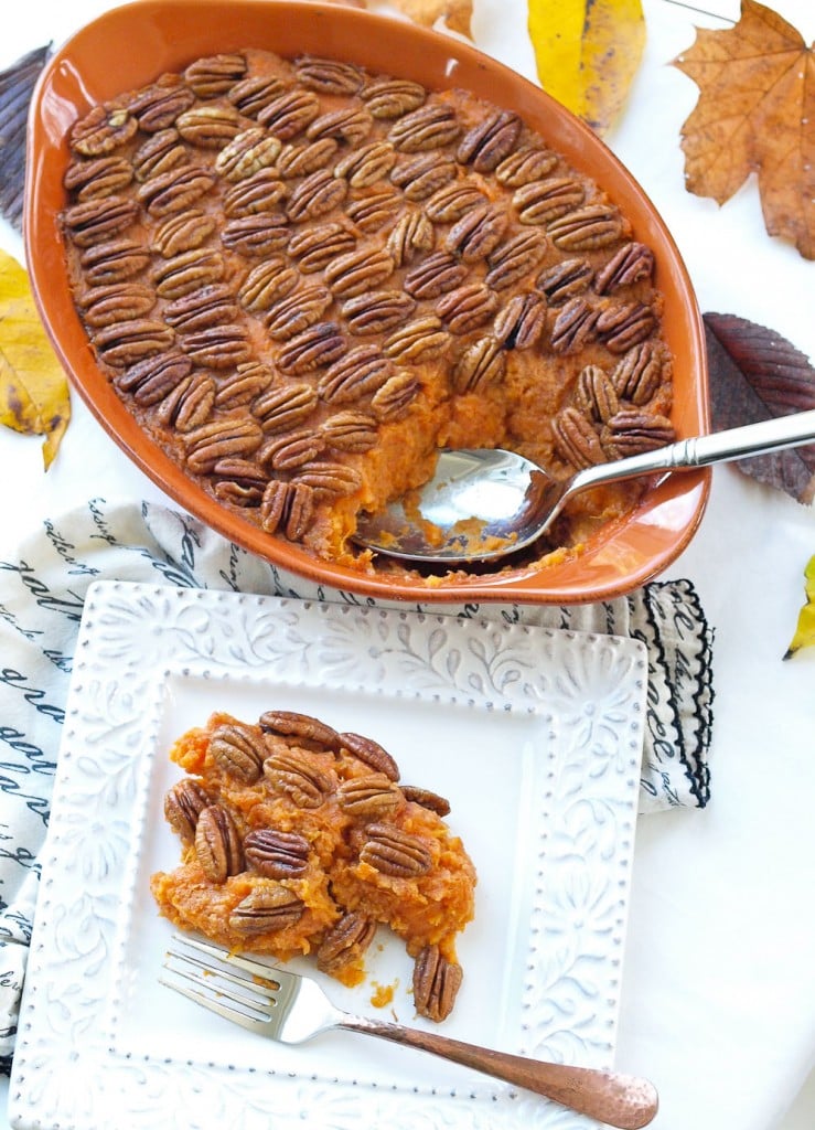 Sweet Potato Casserole Recipe. This is a low-sugar, gluten-free, and vegan recipe that is incredible! You won't miss all the sugar and butter in this flavorful casserole that is a perfect Thanksgiving dinner recipe.