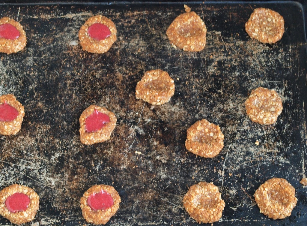 Vegan and Healthy Thumbprint Cookie Recipe. These thumbprint cookies are whole grain, naturally sweetened, and take less than 30 minutes total to make! Yep--quick, easy, AND healthy. 