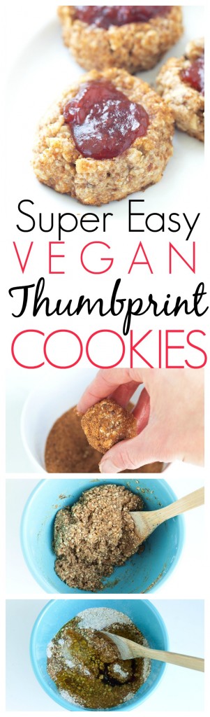 Vegan and Healthy Thumbprint Cookie Recipe. These thumbprint cookies are whole grain, naturally sweetened, and take less than 30 minutes total to make! Yep--quick, easy, AND healthy. 