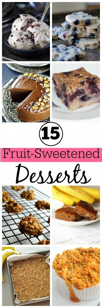 These 15 healthy dessert recipes are 100% sweetened with fruit. NO sugar added--including honey or maple syrup. There's something for everyone here--vegan desserts, Paleo desserts, and gluten-free desserts. If you are trying to cut sugar, these healthy desserts are a great place to start!
