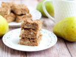 Fruit sweetened pear oatmeal bars recipe. These Pear Oatmeal Bars are made with NO added sugar, are vegan, and gluten-free. They make a perfect healthy breakfast or snack! Great for kids and toddlers, too.