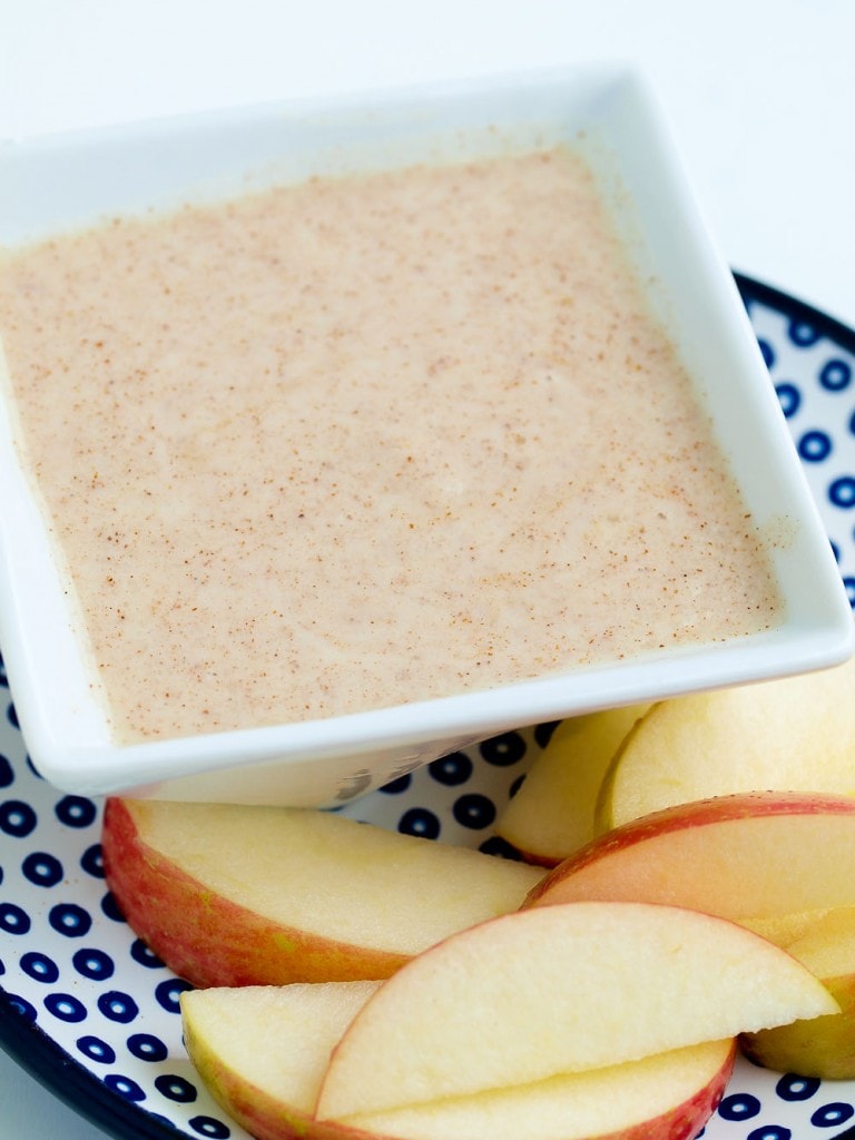 Healthy fruit dip made with non-dairy yogurt alternative and naturally sweetened. 11 grams of plant protein per serving!