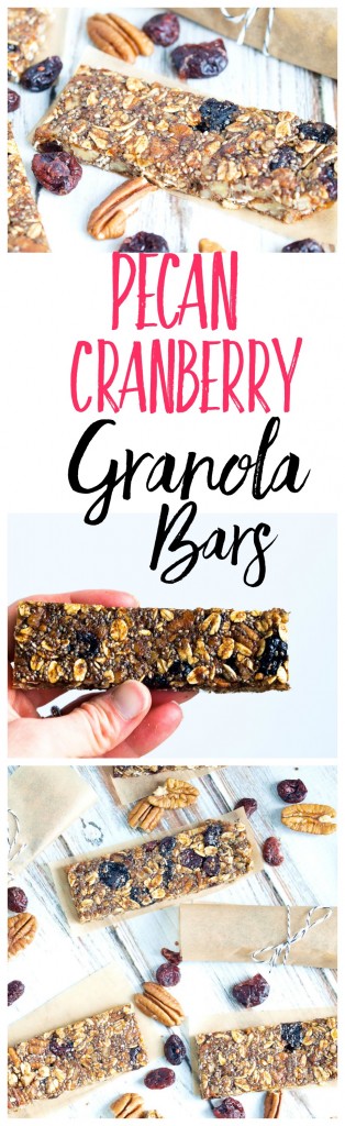 Pecan Cranberry Granola Bar Recipe--These healthy homemade granola bars are super easy to make and taste like pecan pie!! The best!!