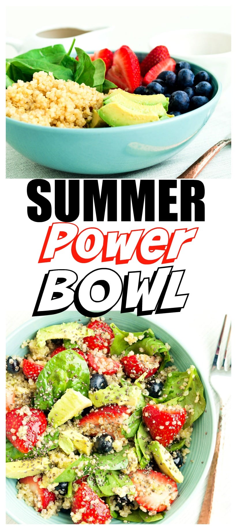 Summer Power Bowl Recipe | healthy | quinoa | gluten-free | spinach | strawberries | blueberries | salad