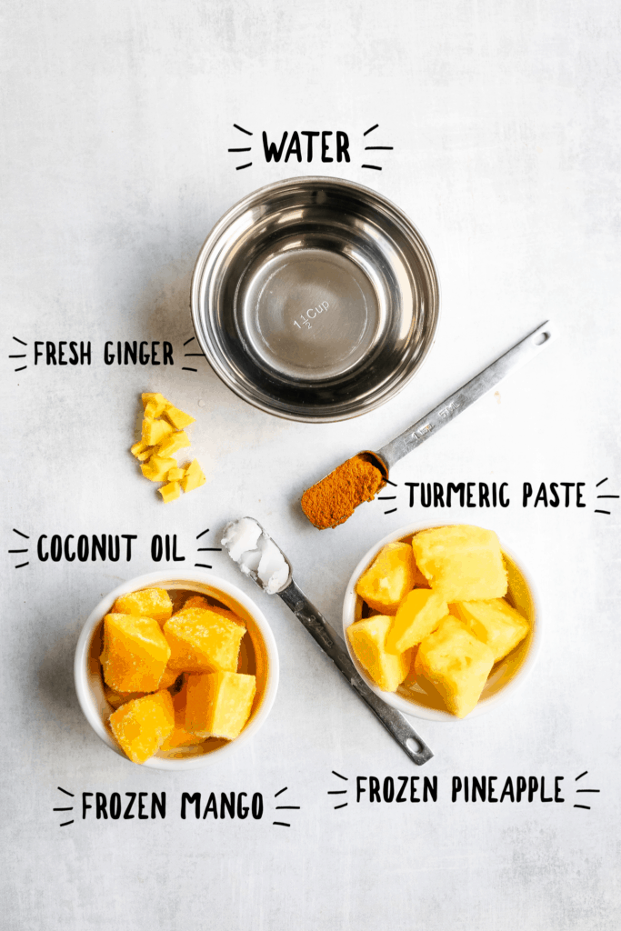 overhead shot of ingredients for the Turmeric Smoothie Recipe 