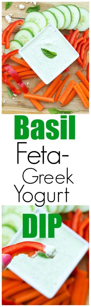 Basil Feta Greek Yogurt Dip Recipe. This is a healthy vegetable dip recipe that is perfect as a healthy appetizer idea or a healthy snack idea! Low calorie and gluten-free snack.