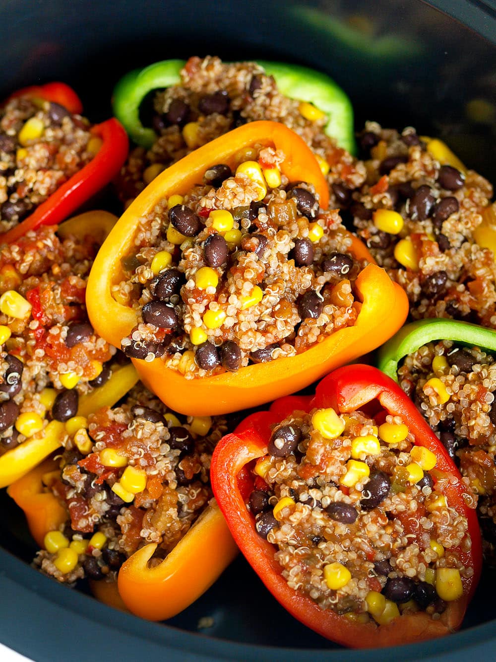 Vegan Mexican Stuffed Peppers {Slow Cooker Recipe} - Happy Healthy Mama