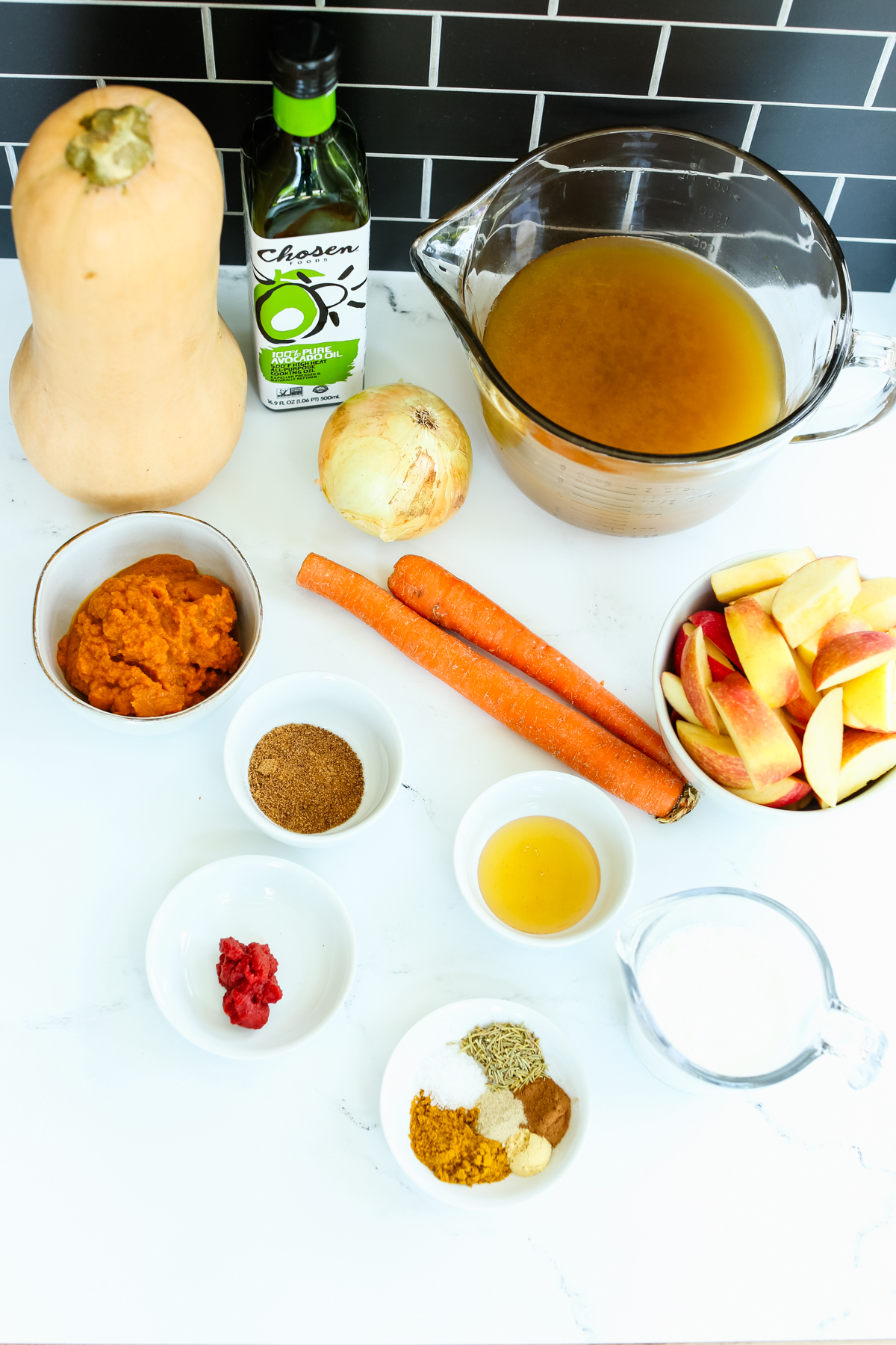 all of the ingredients for the Autumn Squash Soup recipe