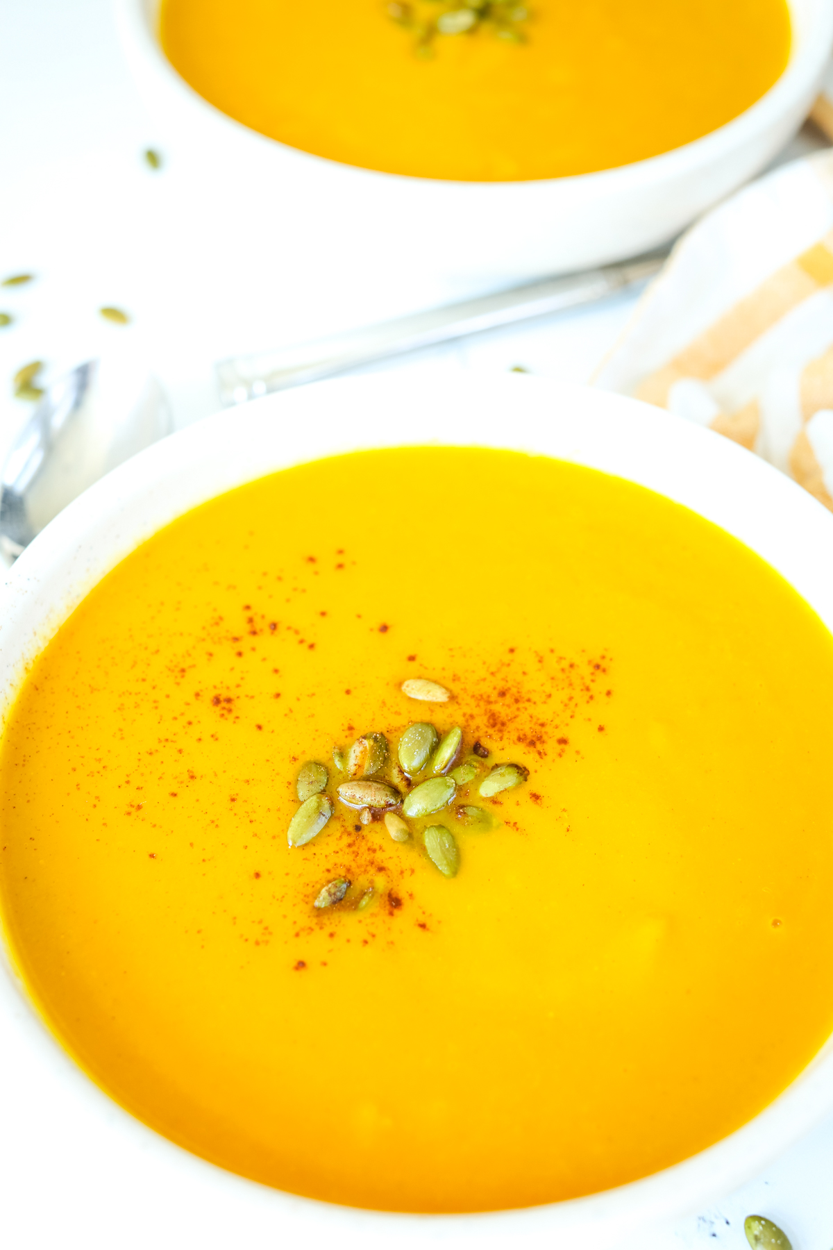 overhead shot of autumn squash soup