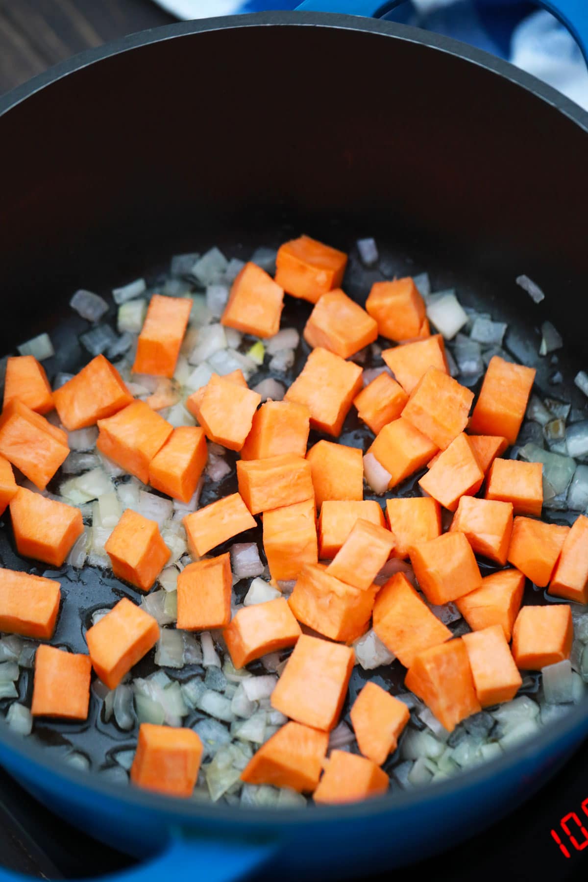 sweet potato and onion in a pot