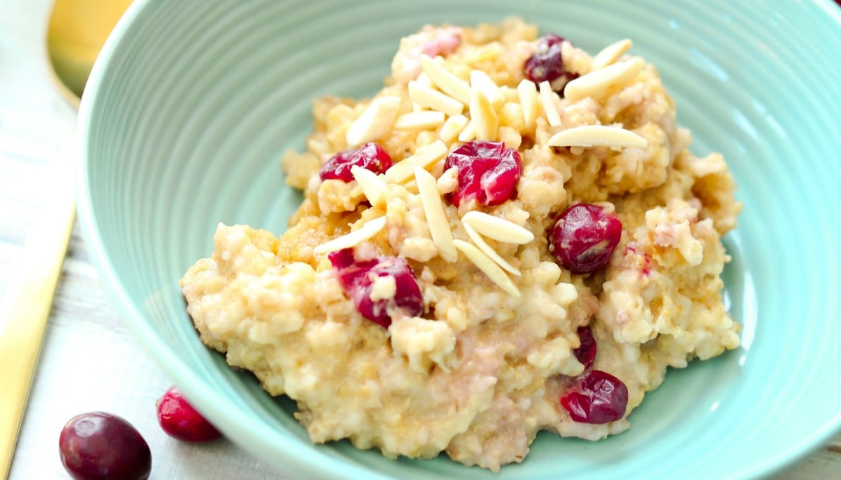 Overnight, Slow Cooker, Eggnog Cranberry Steel-Cut Oatmeal