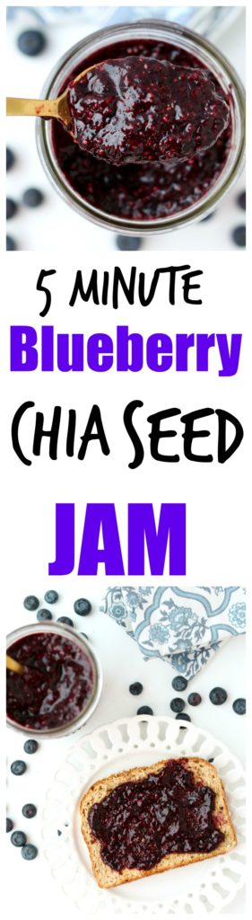 Blueberry Chia Seed Jam Recipe. This chia seed jam takes 5 minute to make (SO EASY) and is low sugar and high protein! Gluten free, vegan, and paleo friendly.