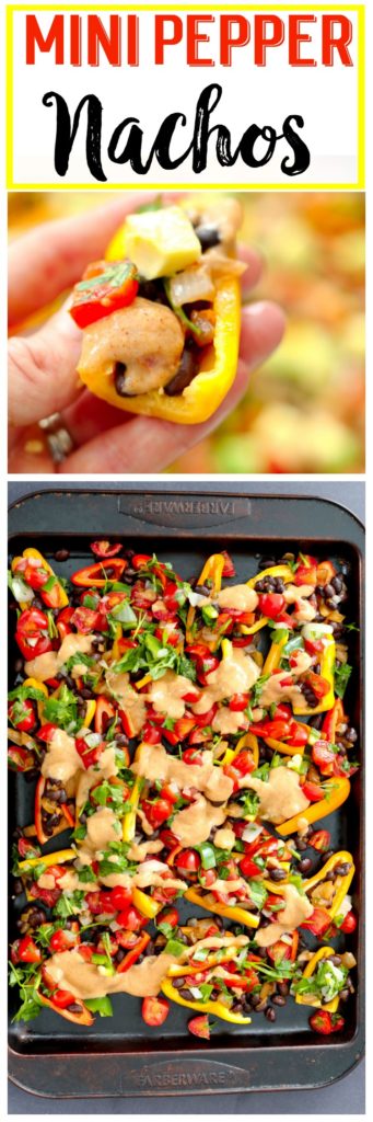 Healthy Mini Pepper Nachos recipe! Vegan and gluten-free appetizer recipe that is perfect healthy Super Bowl Food!