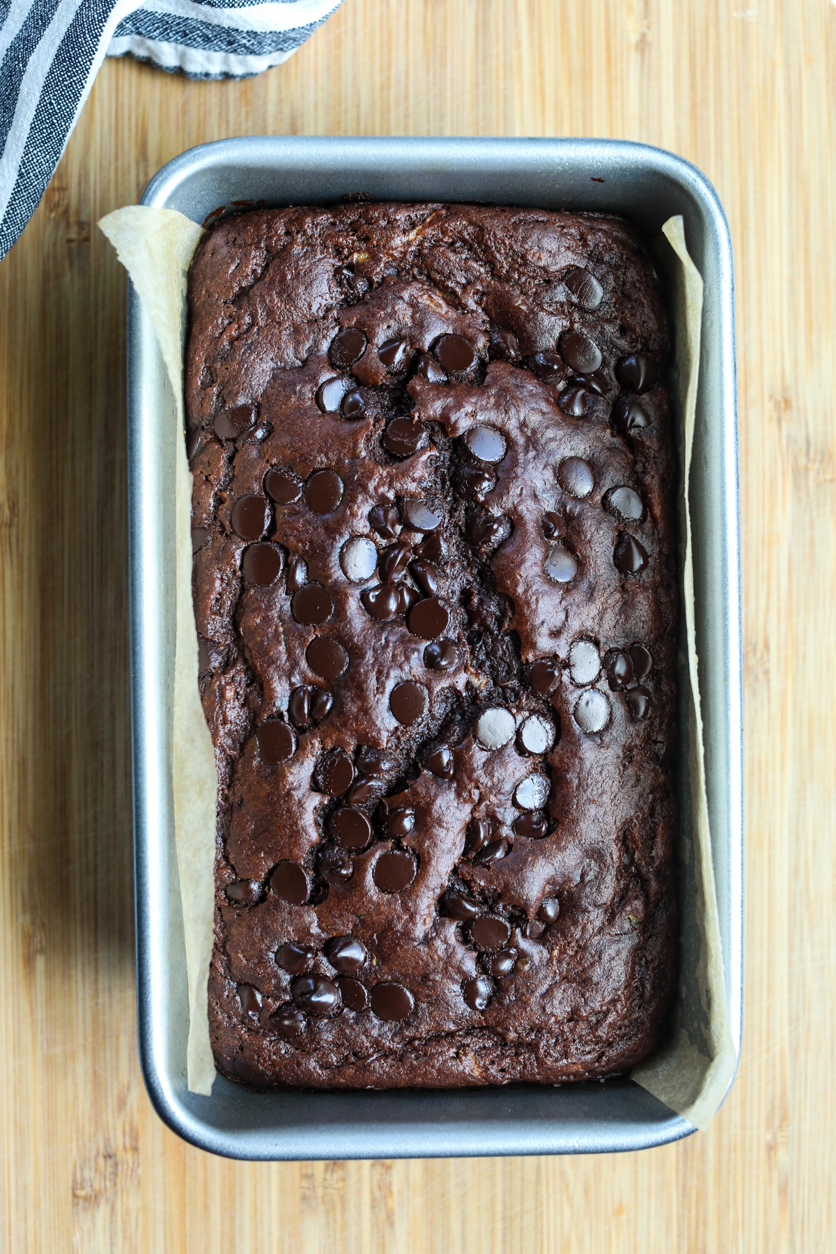 Double chocolate banana zucchini bread baked