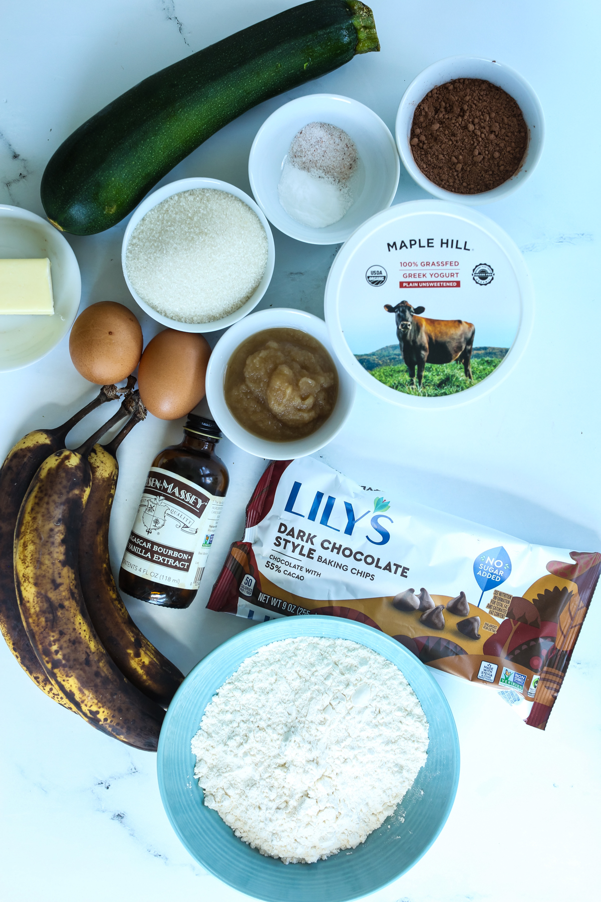 recipe ingredients for double chocolate banana zucchini bread