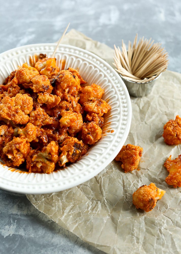 Buffalo Cauliflower Poppers healthy football food