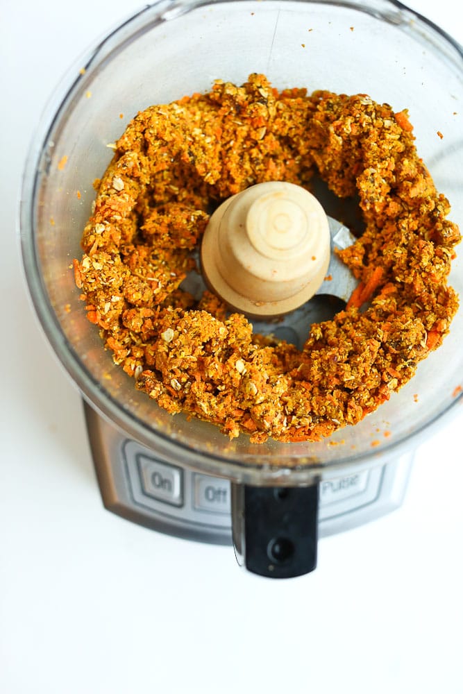 Ingredients for Carrot Cake Energy Balls in a food processor