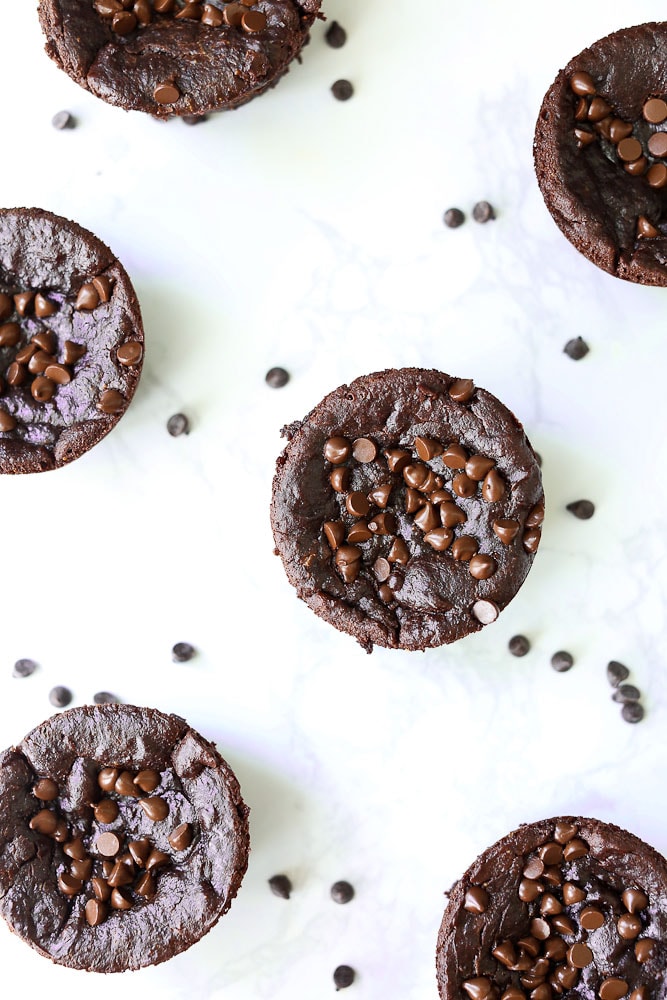 Flourless Chocolate Peanut Butter Blender Muffins recipe vegan gluten-free overhead shot