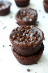 Two stacked Fourless Chocolate Peanut Butter Blender Muffins Recipe