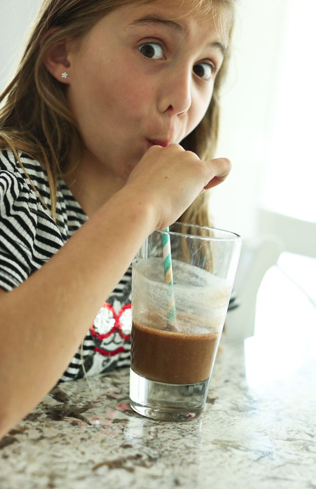 MegaFood Kids Daily Multi Review Chocolate Vitamin Smoothie for Kids Meghan enjoying it