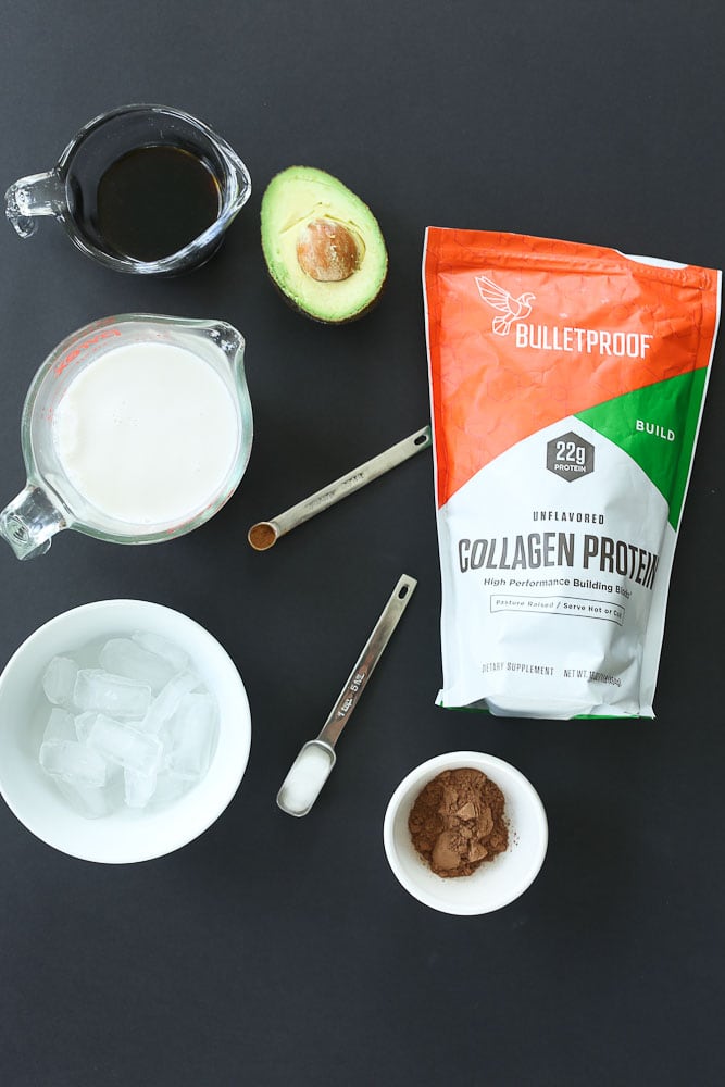 ingredients for Café Mocha Collagen Protein Smoothie Recipe